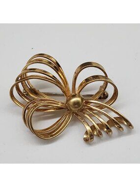 Vintage Gold Tone Bow Brooch Pin Elegant Ribbon Design